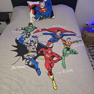 DC Comics Heroes Comforter and Pillow - Red, Blue, Green